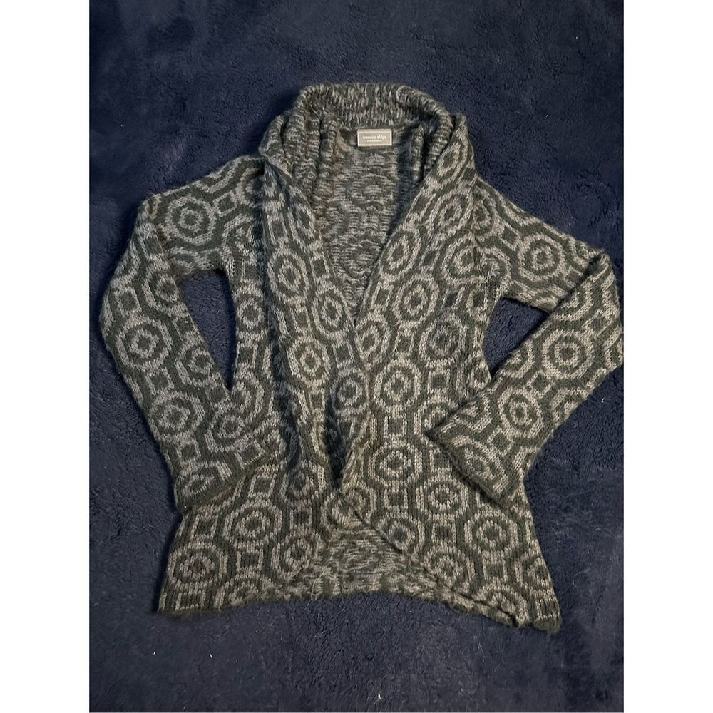 Wooden Ships Open Front Cardigan Sweater Geometric Pattern Womens M/L CL1